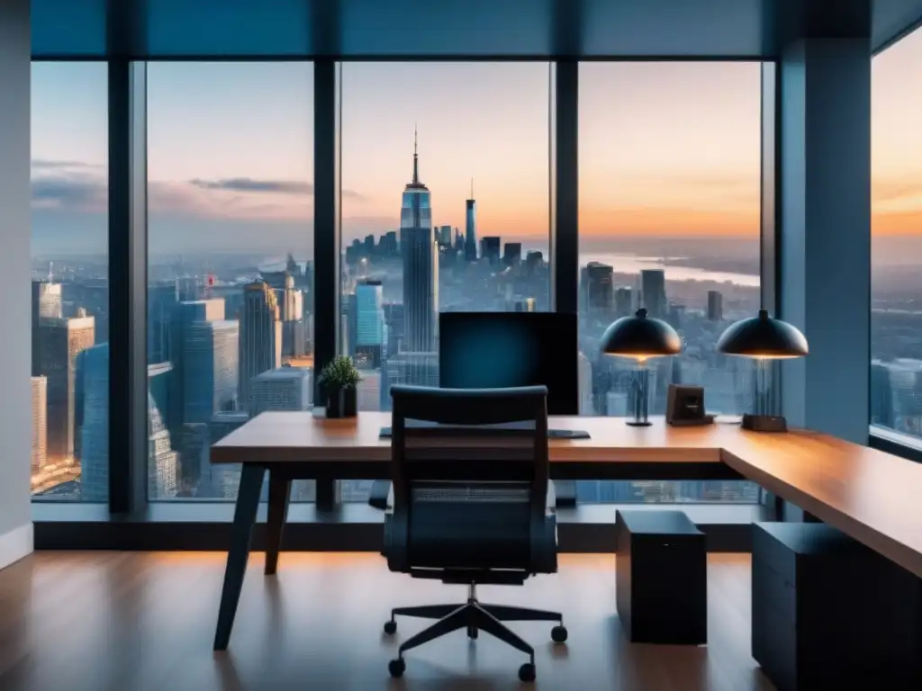 Oficina moderna y lujosa con vista a la ciudad Construir portafolio inmobiliario online: Oficina moderna y lujosa con vista a la ciudad, elegante y sofisticada