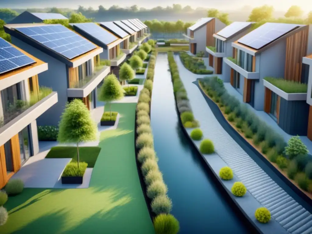 Desarrollo sostenible con sistemas innovadores de agua Prácticas sostenibles en desarrollo inmobiliario, armonía entre ciudad y naturaleza