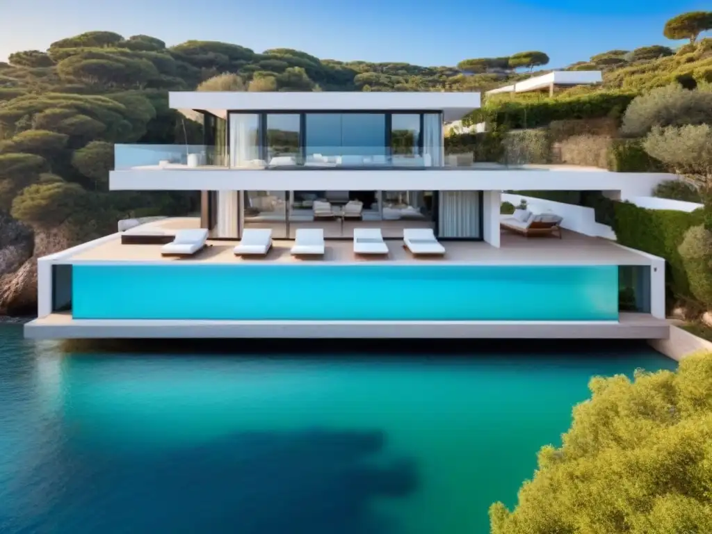 Villa de lujo en España: elegancia y sofisticación junto al Mediterráneo Primera visita a una propiedad en venta: lujosa villa moderna en España con vistas al mar y exuberante vegetación