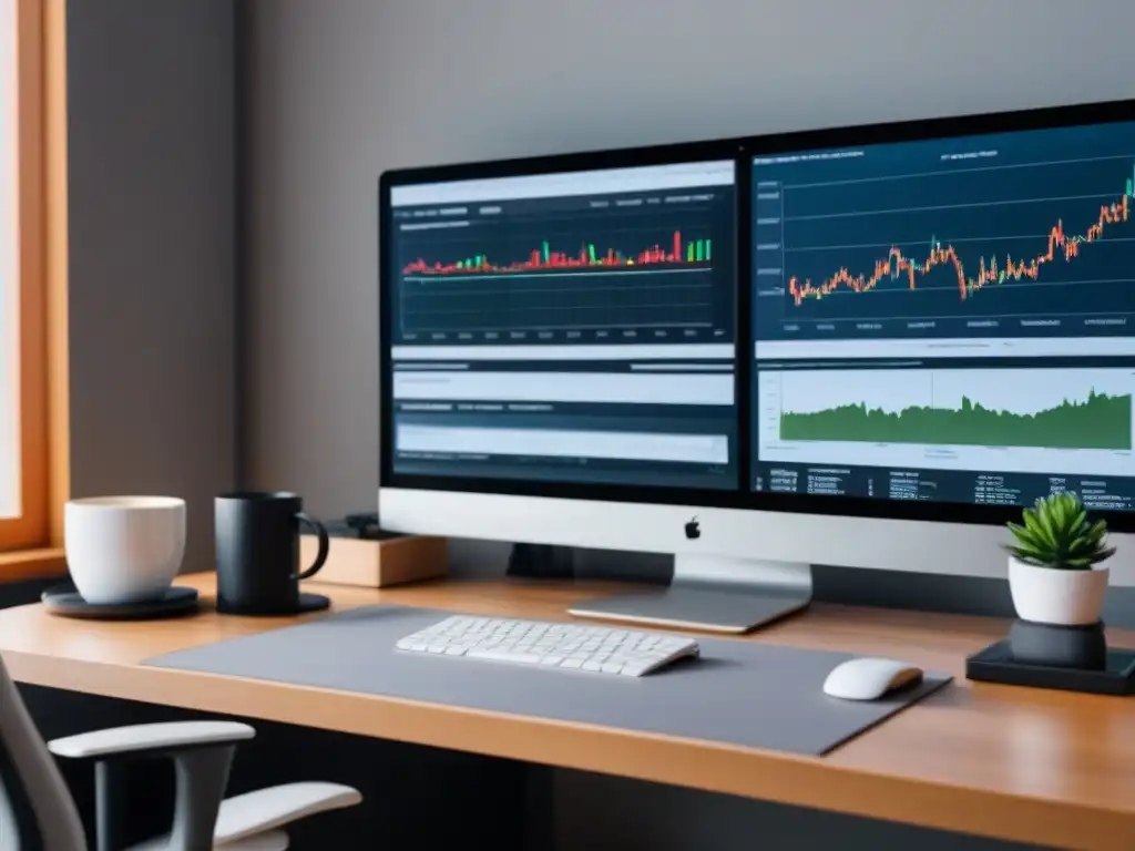 Oficina moderna para análisis de datos inmobiliarios Un profesional analiza datos de bienes raíces en una oficina moderna y minimalista
