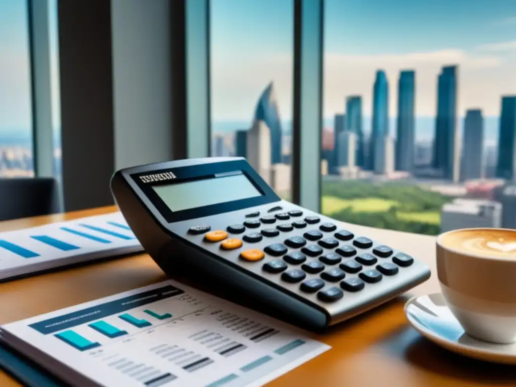 Calculadora financiera: impacto de tasas de interés en costos de préstamos Profesional analiza gráficos financieros en oficina elegante