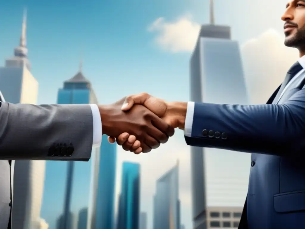 Profesionales inmobiliarios exitosos frente a edificio moderno Profesionales de bienes raíces en oficina moderna, transmitiendo confianza y éxito