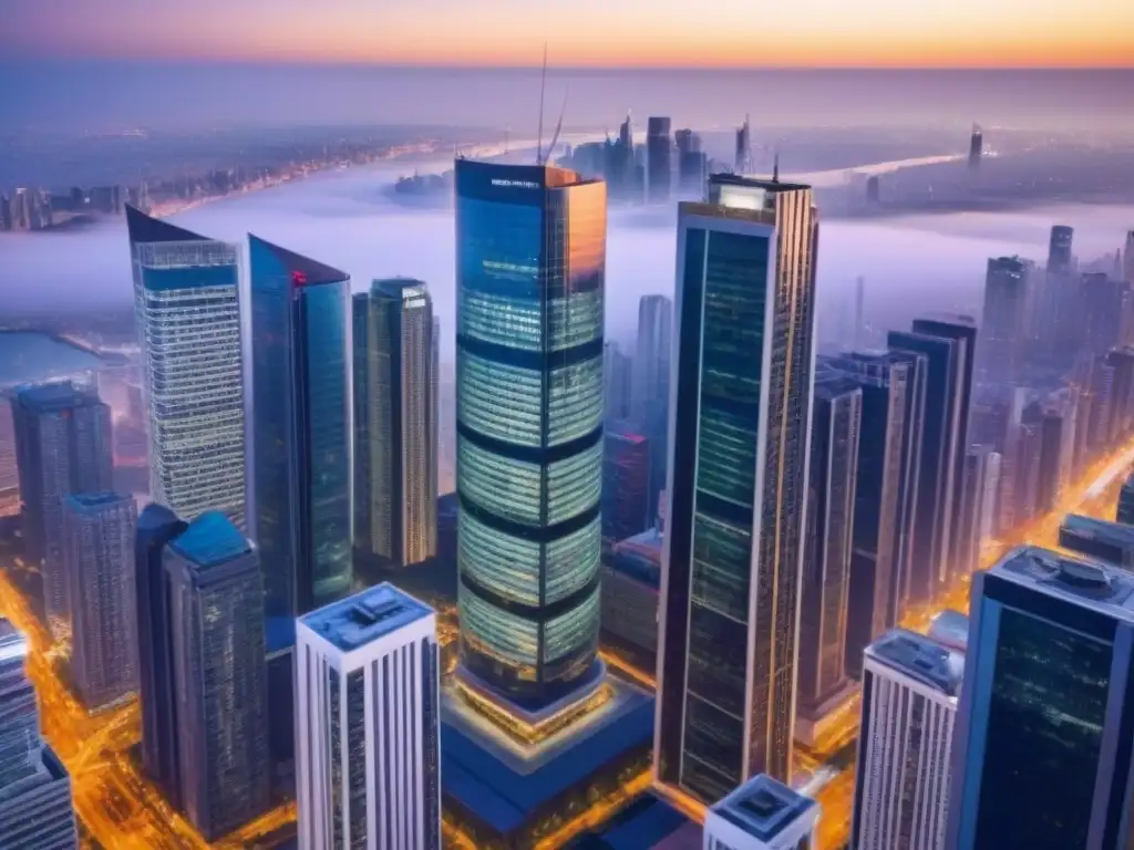 Inversores inmobiliarios globales en ciudad vibrante al anochecer Profesionales discuten en ciudad iluminada al anochecer, simbolizando Inversiones inmobiliarias en el extranjero