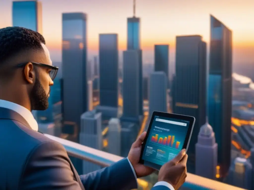 Horizonte financiero vibrante en 8k: profesionales en acción Profesionales en distrito financiero con impacto de política monetaria en inversiones inmobiliarias