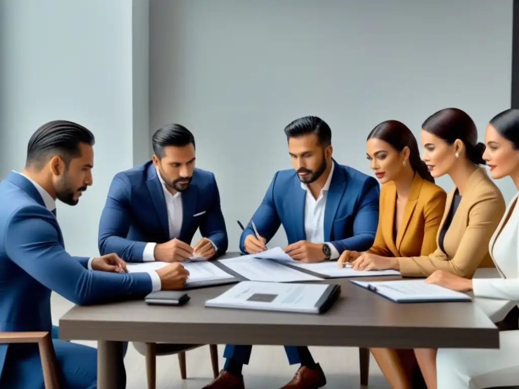 Profesionales expertos en compra de propiedades en México Profesionales de diversa etnia y género discuten compra de inmuebles en México en ambiente moderno y colaborativo