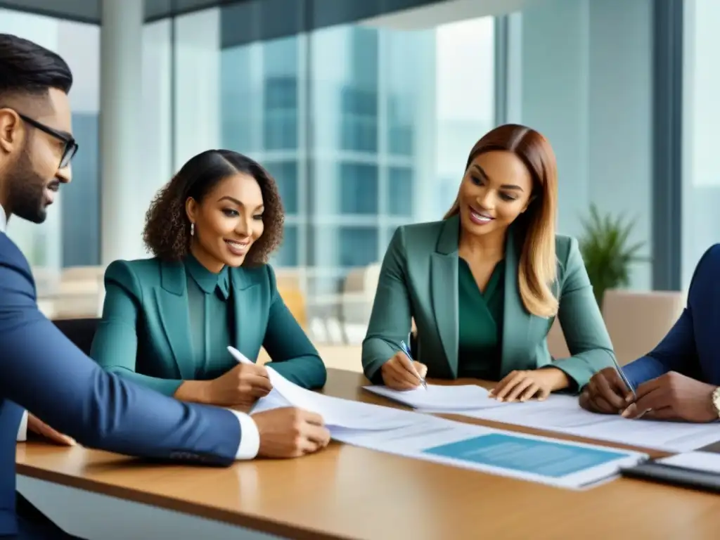 Profesionales éticos en bienes raíces: diversidad y transparencia Profesionales diversidad colaboran en oficina inmobiliaria con formación anticorrupción mercado inmobiliario