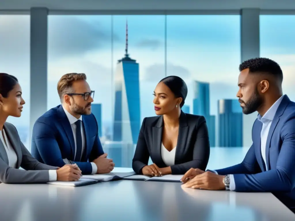 Profesionales diversificados colaboran en estrategias de seguros comerciales Profesionales diversificados colaboran para reducir costos seguro propiedad comercial