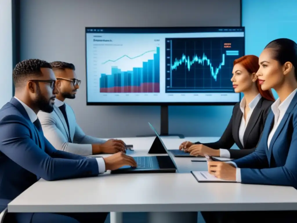 Profesionales en discusión: refinanciamiento y diversidad en oficina 8k Profesionales diversificados analizando refinanciamiento plazos cortos inmobiliario en oficina moderna y colaborativa