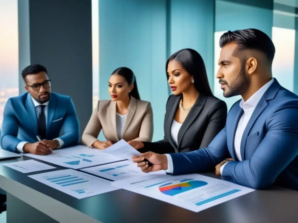 Profesionales comprometidos en prevenir corrupción inmobiliaria Profesionales diversos en reunión de trabajo en oficina moderna