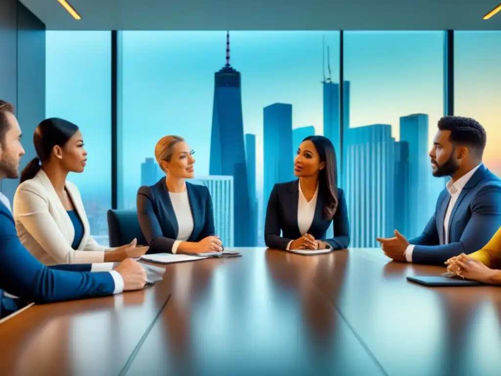 Reunión de expertos en inversión inmobiliaria Profesionales divers@s discuten estrategias avanzadas de inversión inmobiliaria pasiva en moderna sala de juntas