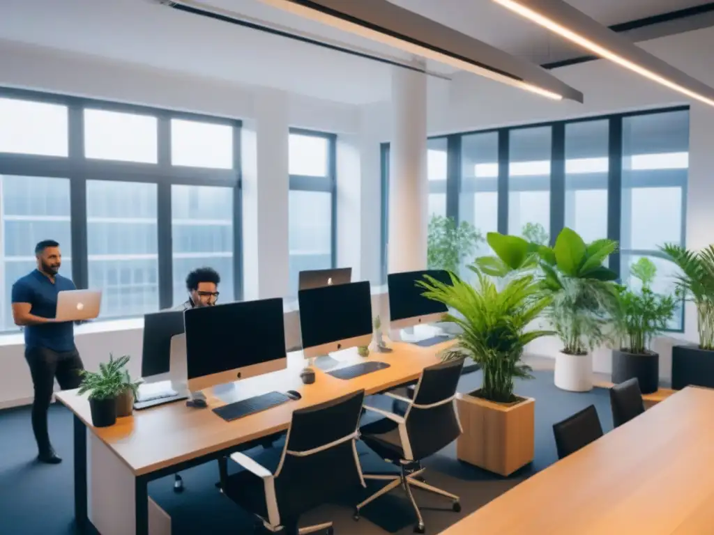 Espacio de coworking vibrante: diversidad, colaboración y creatividad Profesionales colaboran en un espacio de coworking moderno y luminoso
