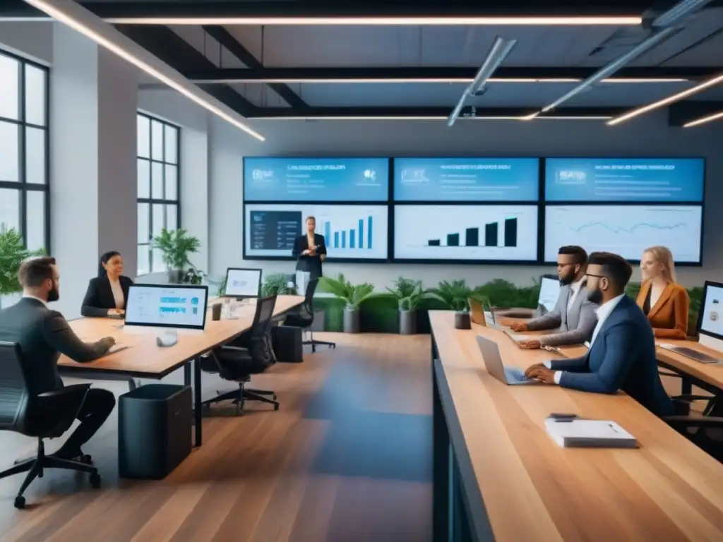 Espacio de coworking moderno y vibrante para profesionales diversos Profesionales colaboran en un espacio de coworking moderno con luz natural y motivadoras citas en las paredes