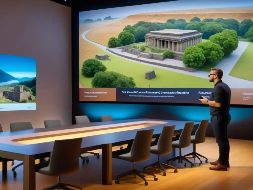 Reunión colaborativa de conservacionistas explorando realidad virtual Profesionales de conservación y comunidad exploran estrategias de conservación patrimonial en simulación de realidad virtual