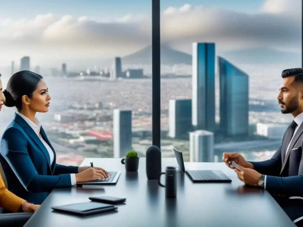 Profesionales inmobiliarios en debate: diversidad y modernidad en CDMX Profesionales inmobiliarios en reunión moderna en CDMX