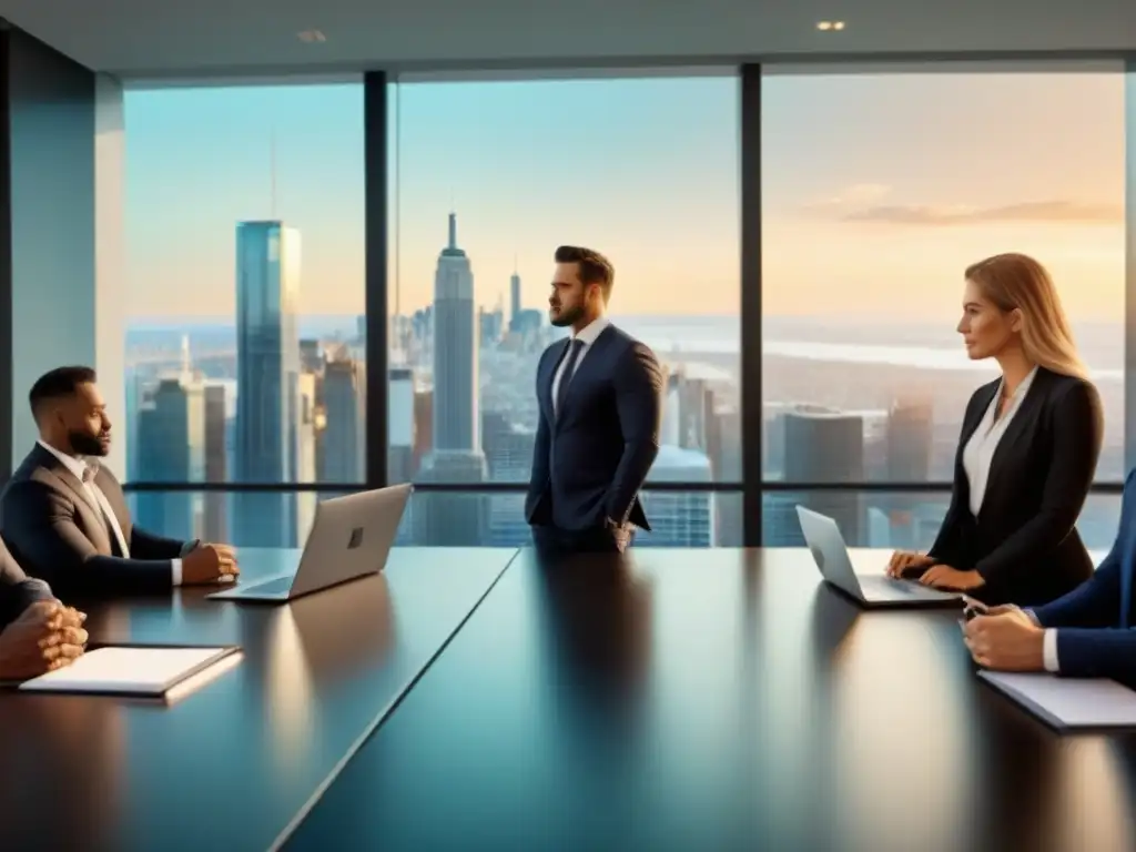 Profesionales legales en oficina moderna discuten financiación propiedades alto valor legal