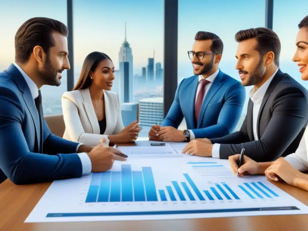 Reunión de profesionales inmobiliarios en oficina moderna de España Profesionales del mercado inmobiliario en España debaten estrategias para evitar errores al invertir