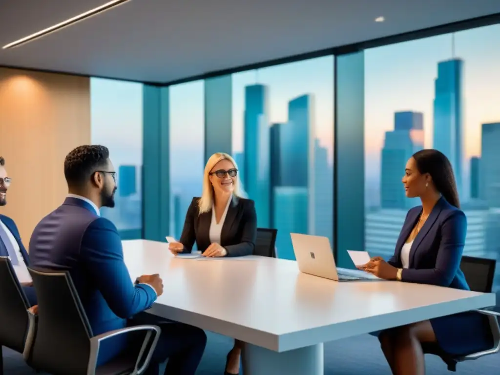 Profesionales de la industria inmobiliaria en evento de networking Profesionales del mercado inmobiliario construyendo networking en evento elegante