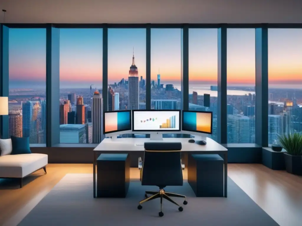Análisis sofisticado de mercado inmobiliario en alta resolución Profesionales analizan mercado de propiedades de lujo en elegante oficina moderna