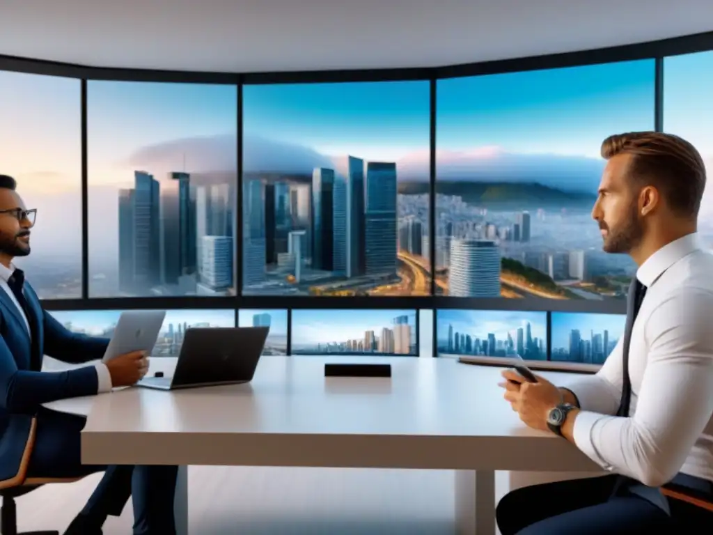 Expertos en Inversiones Inmobiliarias en Oficina Moderna - Estrategias y Colaboración Profesionales modernos debaten estrategias de inversión inmobiliaria en oficina elegante con beneficios fiscales
