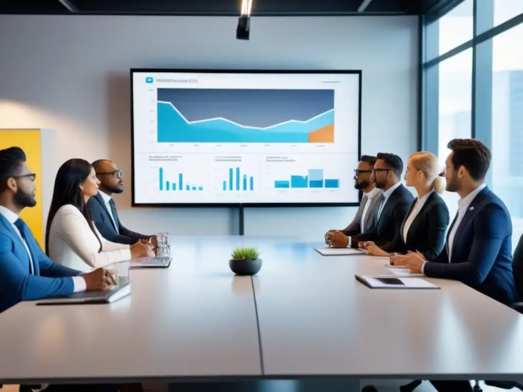 Profesionales diversificados discuten estrategias de inversión inmobiliaria en una oficina sofisticada y luminosa Profesionales en una oficina moderna debatiendo estrategias de inversión inmobiliaria a corto plazo