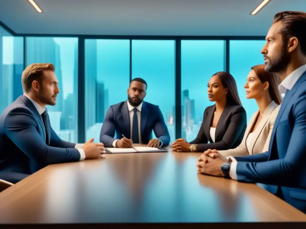Mediación profesional en oficina moderna: resolución de conflictos Profesionales en oficina moderna, meditando sobre estrategias legales para prevenir conflictos en restauración