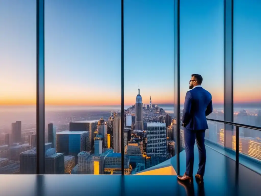 Oficina moderna: colisión de arquitectura y energía urbana Profesionales en una oficina moderna con vista a la ciudad, simbolizando colaboración y crecimiento empresarial