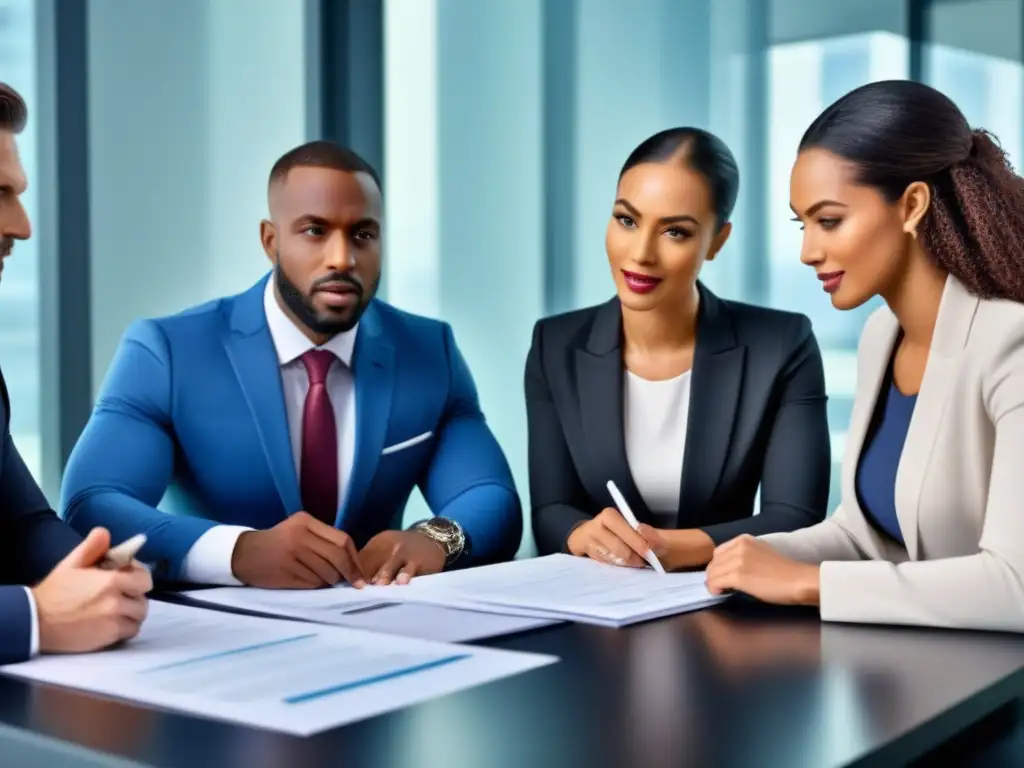 Profesionales expertos discutiendo opciones de hipoteca para mal crédito Profesionales analizando opciones de financiamiento con mal crédito en una reunión de trabajo