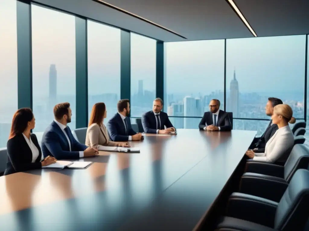 Reunión profesional sobre documentos de bienes raíces Profesionales en reunión sobre auditorías inmobiliarias nuevas regulaciones en sala moderna y luminosa