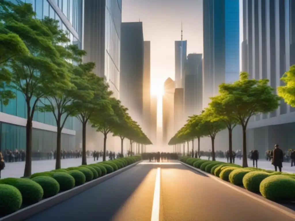 Desarrollo urbano innovador en ciudad vibrante Profesionales en reunión al amanecer en una ciudad moderna, reflejando innovación y desarrollo inmobiliario