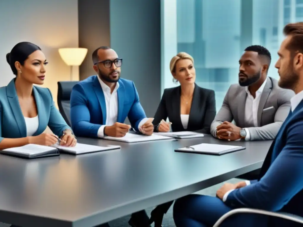 Profesionales exitosos en subastas inmobiliarias Profesionales en reunión, discutiendo estrategias para pujar en subastas inmobiliarias