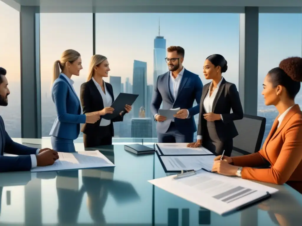 Reunión ética de profesionales en el sector inmobiliario Profesionales en reunión, promoviendo la formación anticorrupción en el mercado inmobiliario