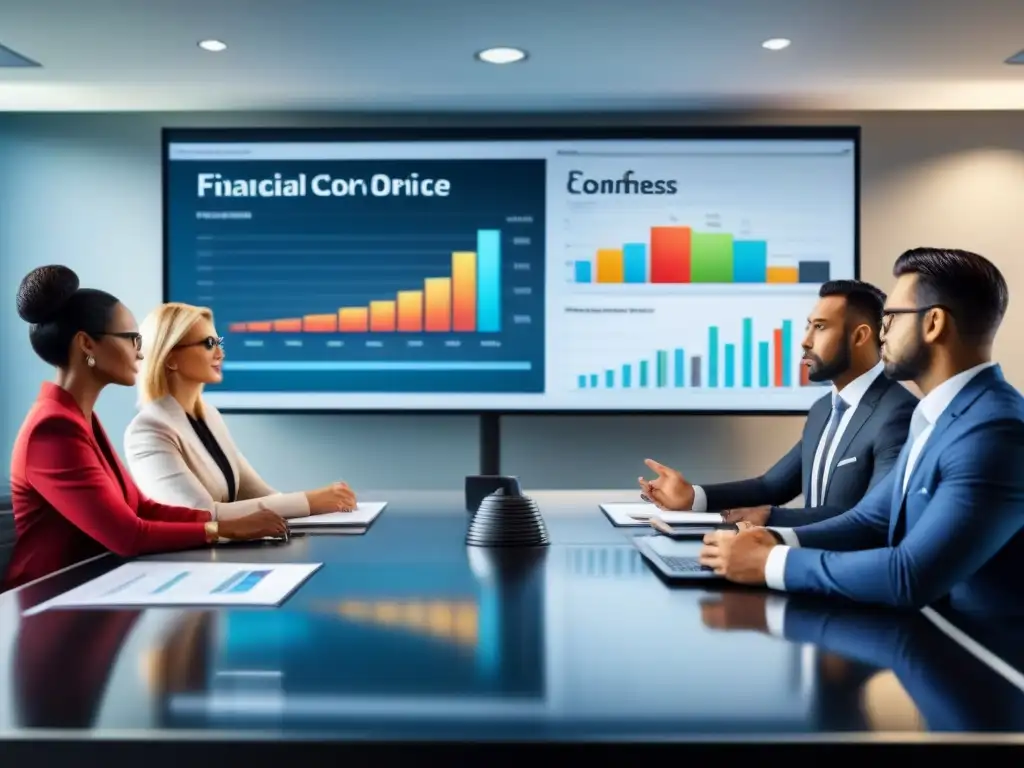 Profesionales colaborando en decisiones financieras estratégicas Profesionales en reunión discutiendo opciones financiación inmobiliaria España