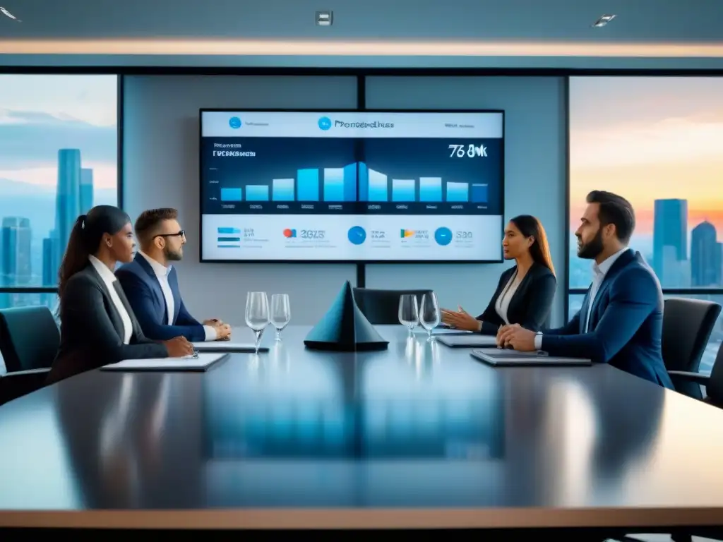 Reunión de negocios en sala de juntas: decisión de inversión inmobiliaria Profesionales en reunión de sala de juntas moderna discutiendo estrategias de salida inversiones inmobiliarias