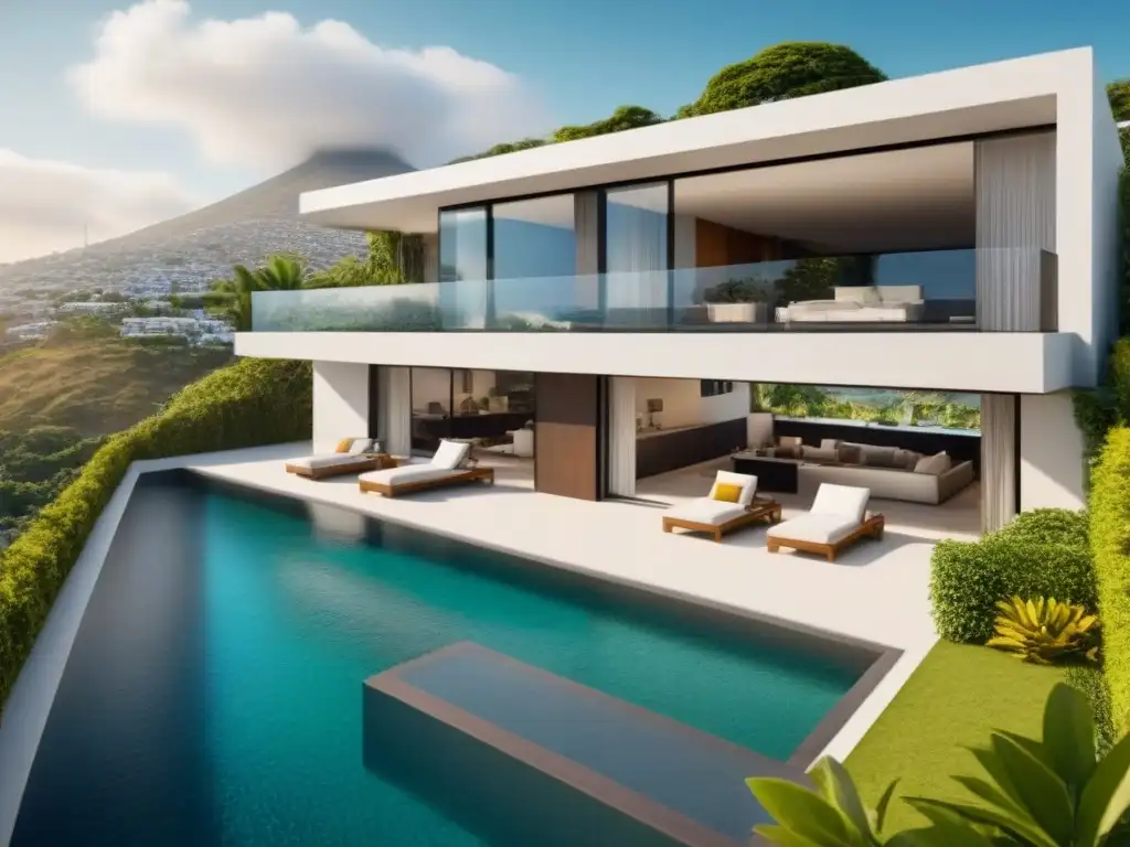 Residencia moderna en México: lujo y naturaleza en armonía Propiedad de lujo en México con diseño contemporáneo, terraza exterior y piscina, perfecta para estrategias redes sociales vender propiedad México