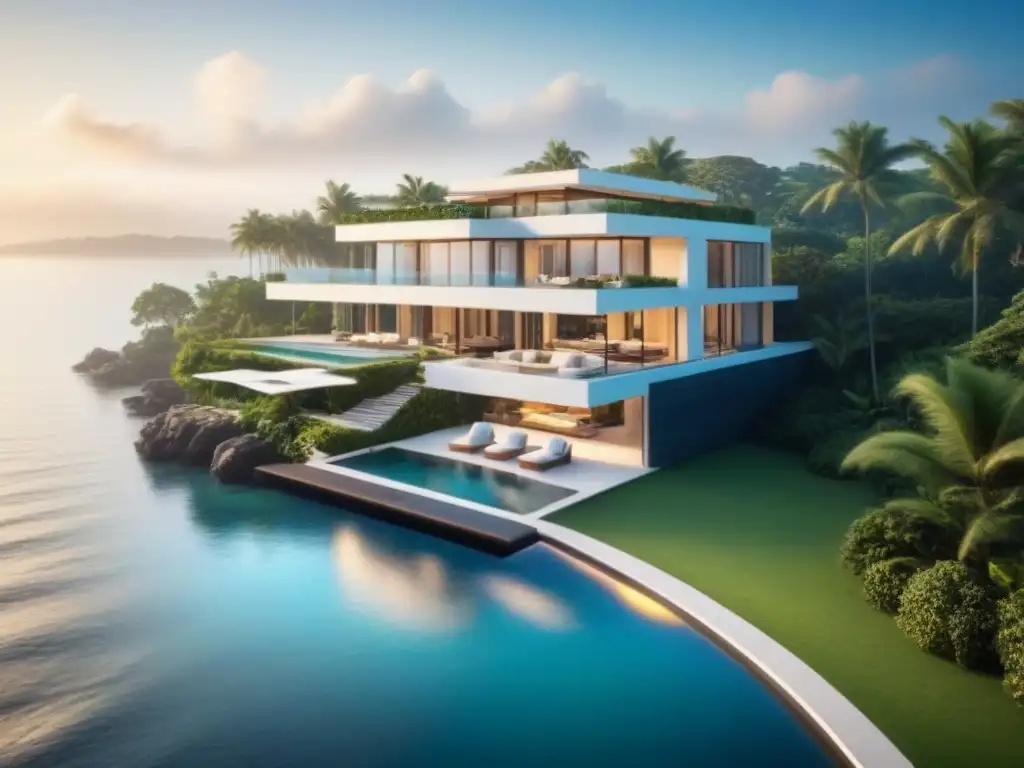 Propiedad de lujo frente al mar: modernidad y elegancia Propiedad de lujo en mercados emergentes con diseño moderno y piscina infinita frente al mar