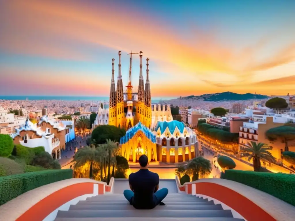 Explorando propiedades en España: diversidad y emoción Explorando propiedades en España al atardecer con compradores extranjeros felices, junto a iconos españoles