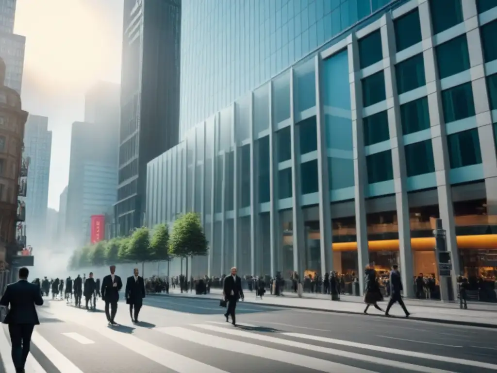 Escena urbana moderna: éxito y fracaso en inversión inmobiliaria Inversión propiedades comerciales casos: Calle urbana vibrante con edificios modernos y comercios activos