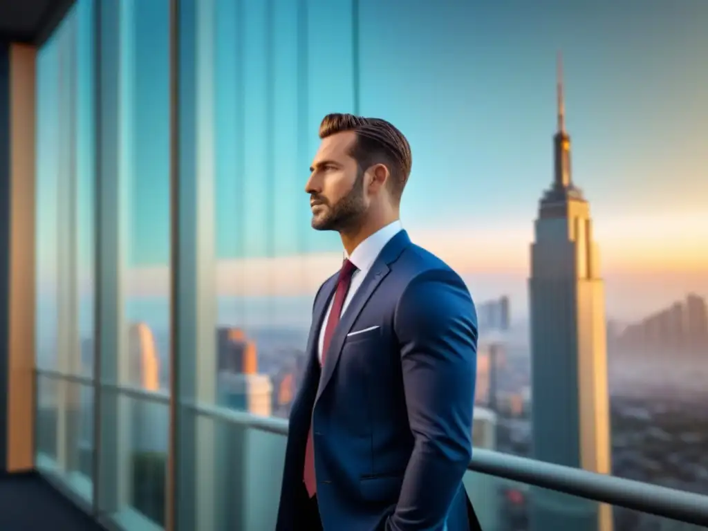 Edificio de oficinas de éxito: inversión inmobiliaria próspera Inversión propiedades comerciales casos: Edificio de oficinas moderno con lobby lleno de profesionales en trajes de negocios, simbolizando éxito y prosperidad en inversiones inmobiliarias comerciales