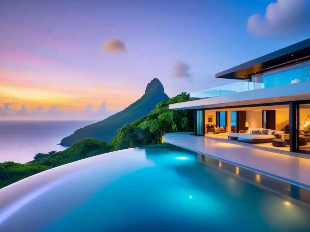 Compra propiedades de lujo en Sudamérica: Exclusiva villa moderna con vista al mar Caribe, piscina infinita y elegante decoración contemporánea