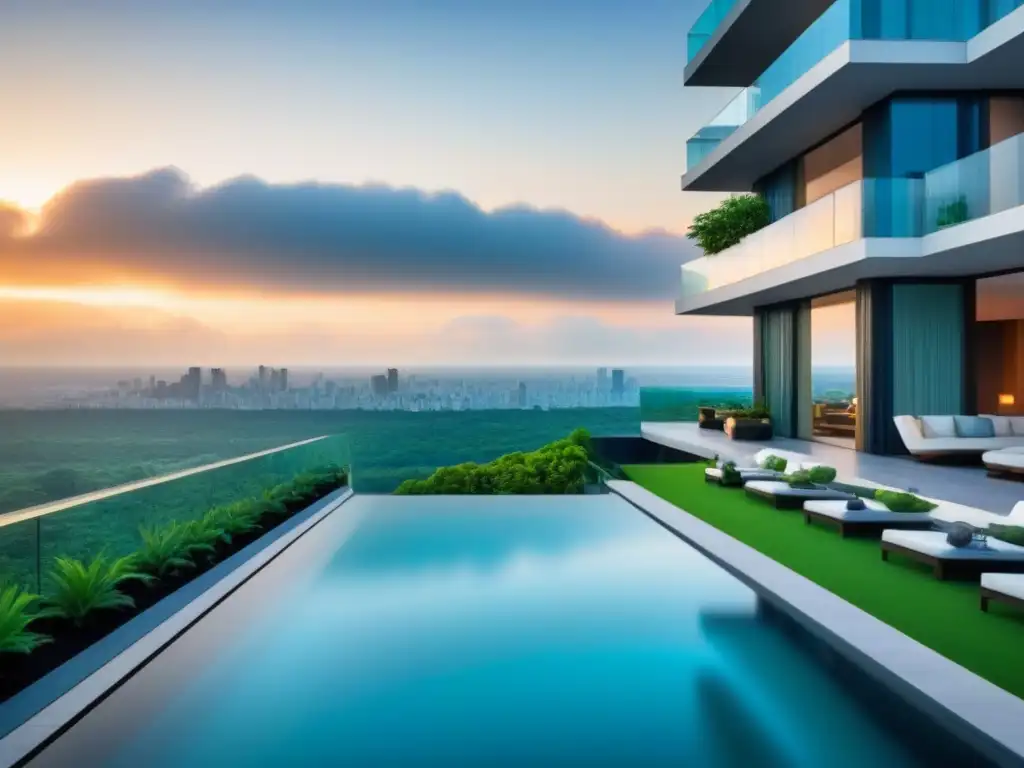 Propiedad de lujo en ciudad emergente: arquitectura moderna con vistas Inversión en propiedades de lujo en mercados emergentes: un oasis urbano de arquitectura moderna y sofisticación al atardecer