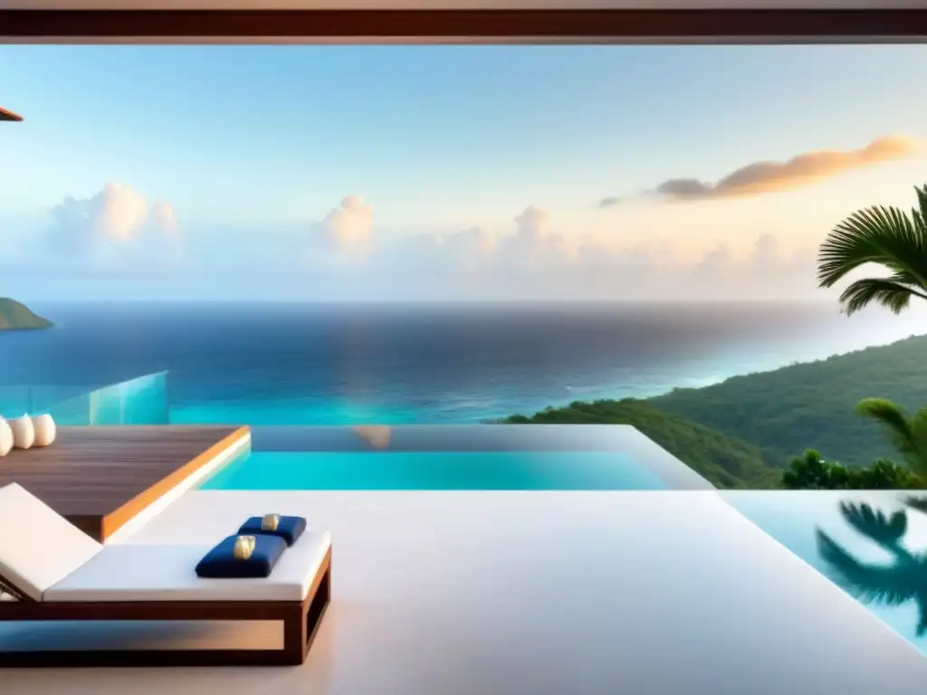 Villa de lujo con vista al mar en el Caribe Inversión en propiedades de lujo: Villa moderna de lujo en el Caribe con vista al mar turquesa y diseño elegante