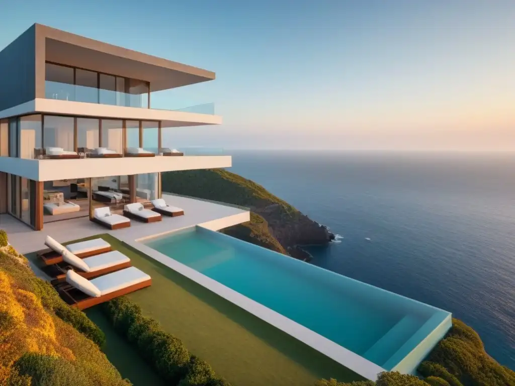 Propiedad de lujo moderna en acantilado con vista al mar Adquiere propiedades de lujo: moderna residencia en acantilado con vista al mar y piscina infinita al atardecer
