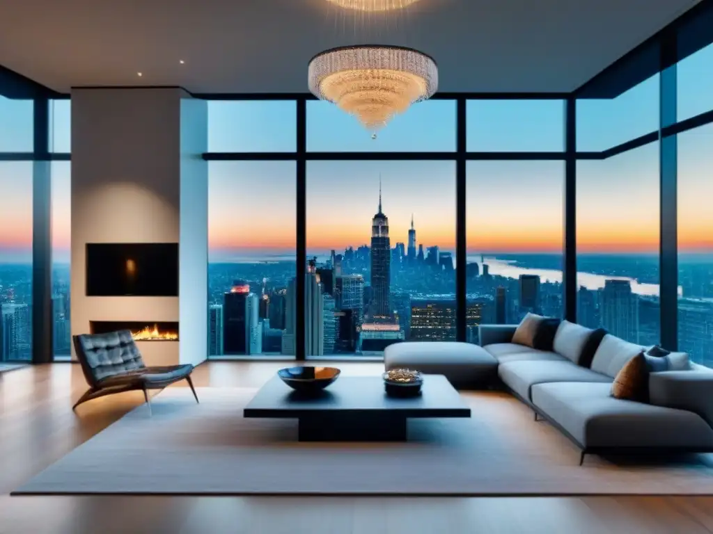 Salón de lujo con vista panorámica y diseño contemporáneo Explora propiedades de lujo con plataformas virtuales tours propiedades