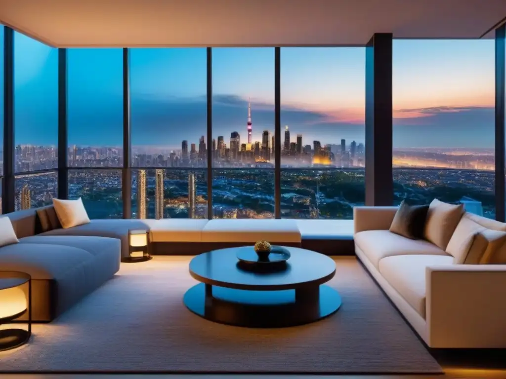 Condominio de lujo: arquitectura moderna y vistas urbanas al atardecer Invertir en propiedades de remate: Lujoso complejo de condominios con arquitectura moderna y vista panorámica de la ciudad al atardecer