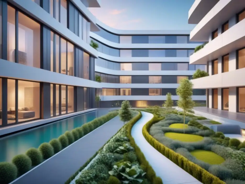 Proyecto arquitectónico futurista y sostenible: innovación en construcción Proyecto arquitectónico futurista con estrategias para reducir residuos en construcción, combinando tecnología y prácticas ecoamigables