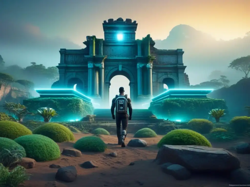 Restauración futurista: tecnología avanzada y naturaleza se fusionan Proyecto de restauración futurista: fusión de tecnología avanzada y naturaleza, con estructuras transparentes integradas en un paisaje exuberante