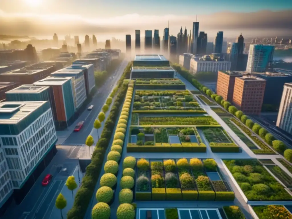 Cityscape verde: arquitectura urbana integrada con naturaleza Proyectos de infraestructura verde: Ciudad con arquitectura sostenible y naturaleza integrada en paisaje urbano vibrante