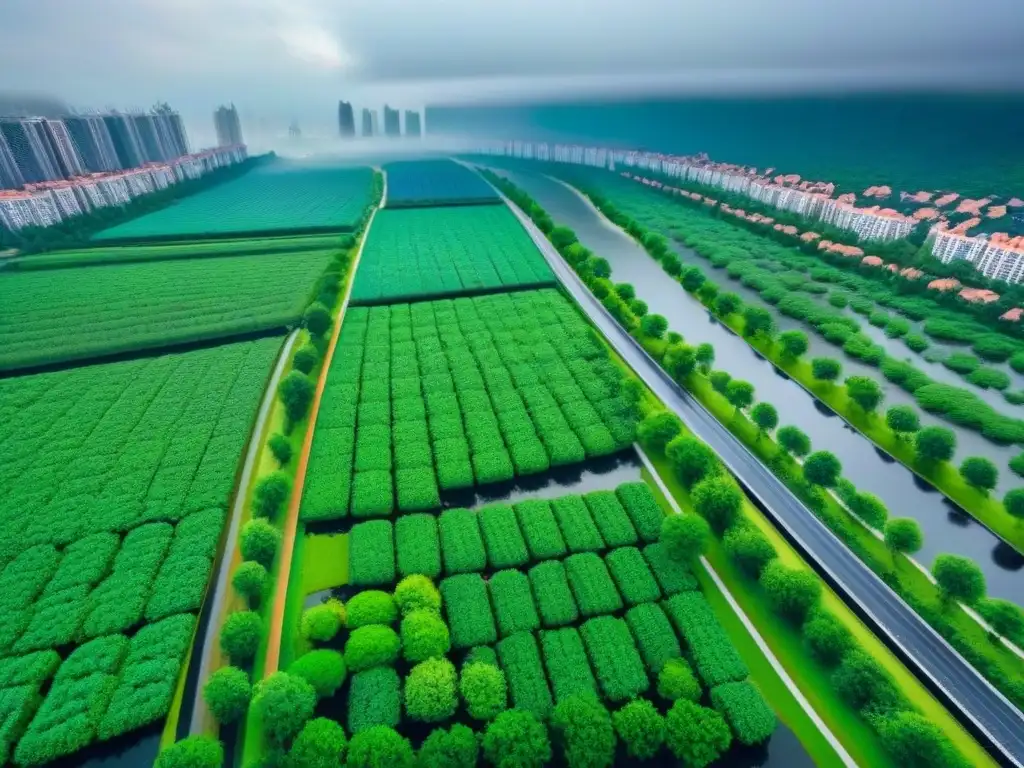 Proyecto urbano sostenible: fusión perfecta de naturaleza y modernidad Invertir en proyectos de infraestructura verde: Diseño urbano sostenible con espacios verdes, paneles solares y sistemas de recolección de agua de lluvia integrados en la ciudad