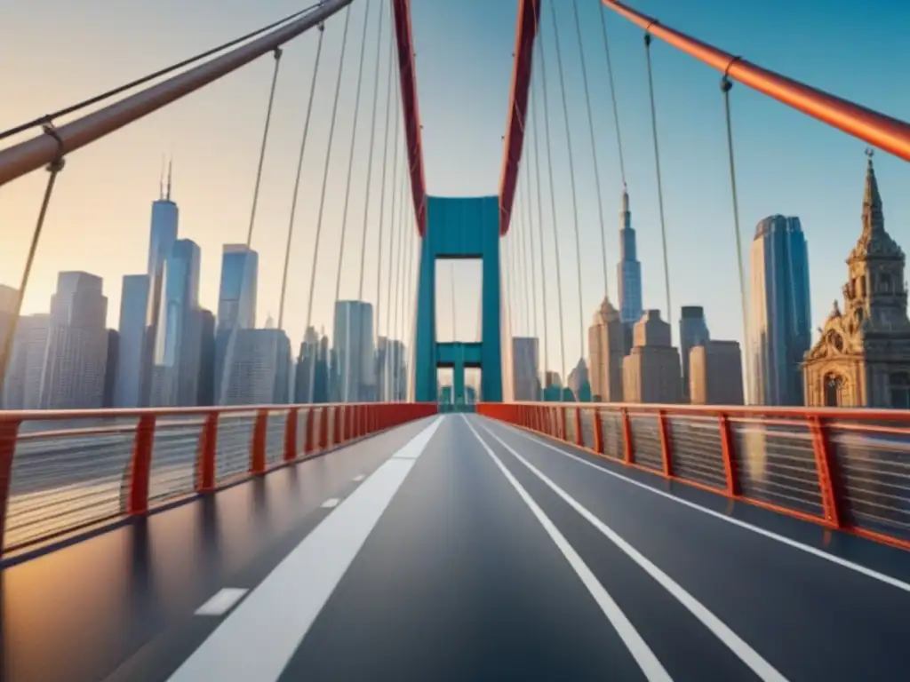 Puente de cristal conectando ciudades: innovación en hipotecas puente Un puente de cristal conecta dos dinámicas ciudades, reflejando soluciones hipotecas puente en el mercado inmobiliario