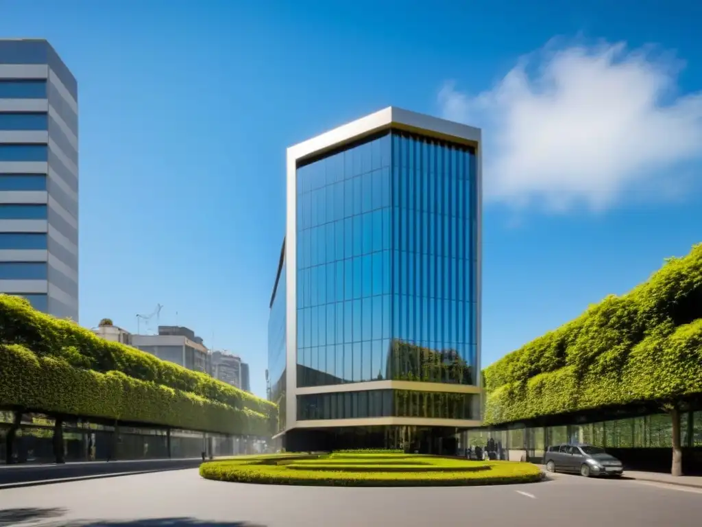 Edificio moderno en Buenos Aires: arquitectura urbana y naturaleza Rascacielos moderno en Buenos Aires, Argentina, con normativas inmobiliarias Argentina actualizadas